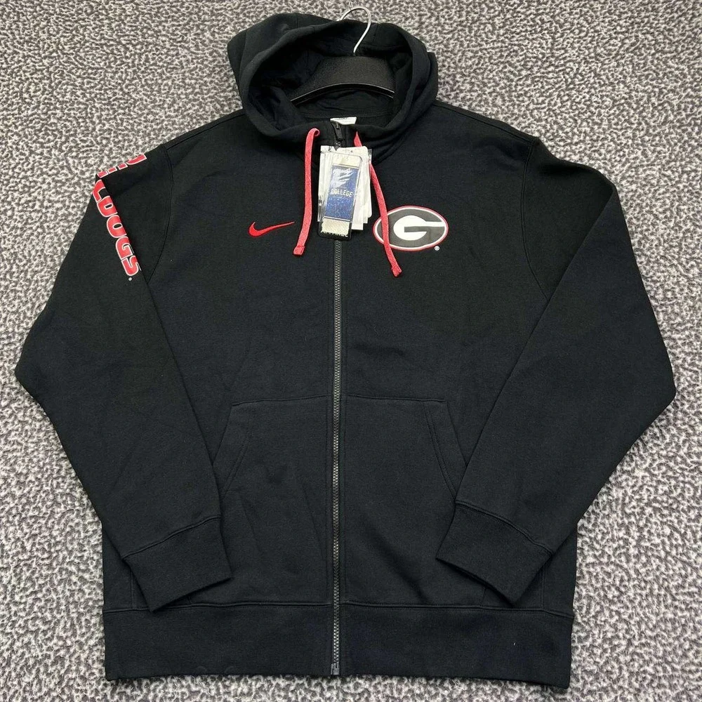 Nike Hoodie Men Large Black Georgia Bulldogs NCAA Long Sleeve Full Zip‎ New L